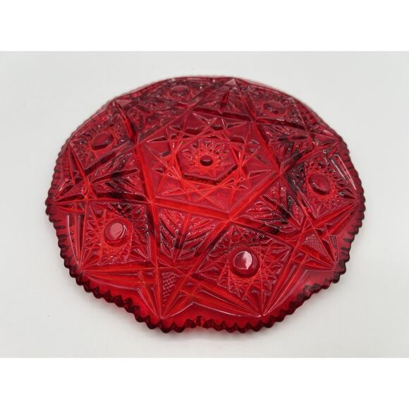 Viking Glass Dalzell Domed Hobstar Ruby Red Butter Cheese Dish Yesteryear Fancy - Picture 9 of 13